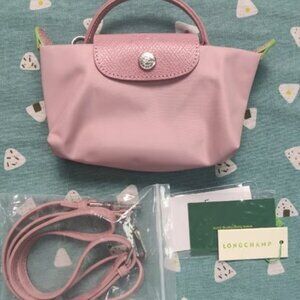 NWT Longchamp Green Series Mini Pouch Handbag Petal Pink Canvas Crossbody XS